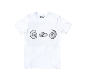 white t-shirt with snail shell image mockup.